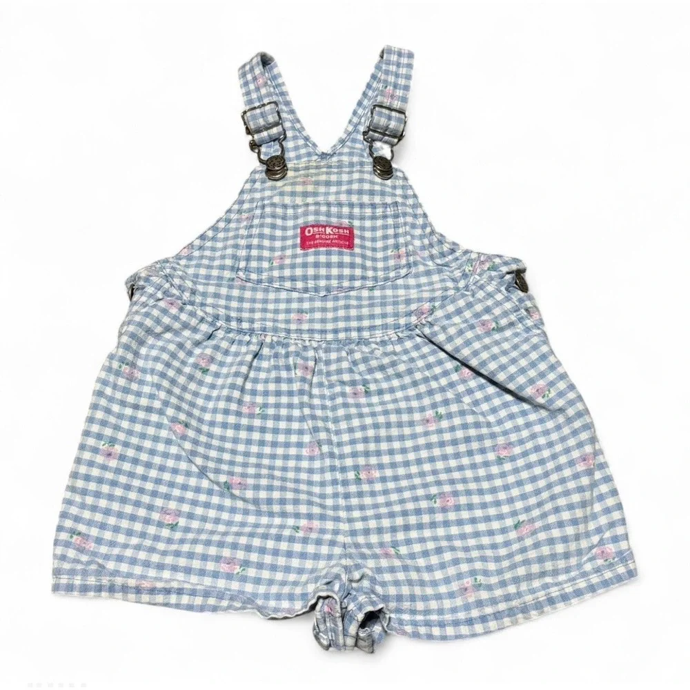 Vintage OshKosh B'Gosh Floral Gingham Shortalls Romper USA Size 3T Girls